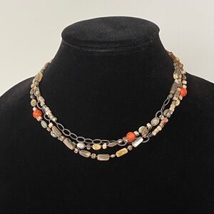 Silpada 925 Sterling. Silver Abalone Coral Seed  Beads Necklace N1563